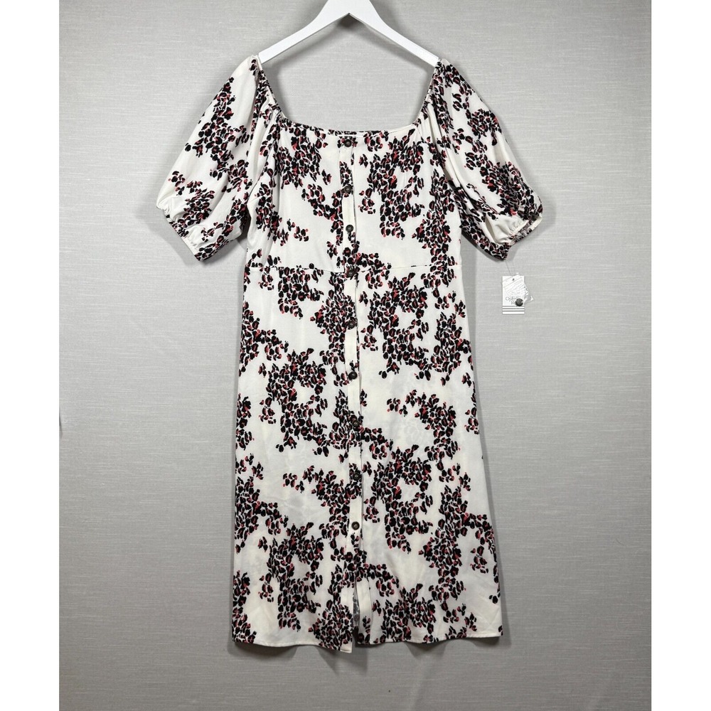 Ophelia Roe Dress Womens XL White Cheetah Button Front Casual Chic Animal Print